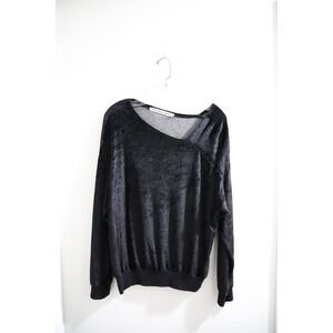 Michael Stars Black Velvet Long‎ Sleeve Pullover Top Asymmetrical Neckline